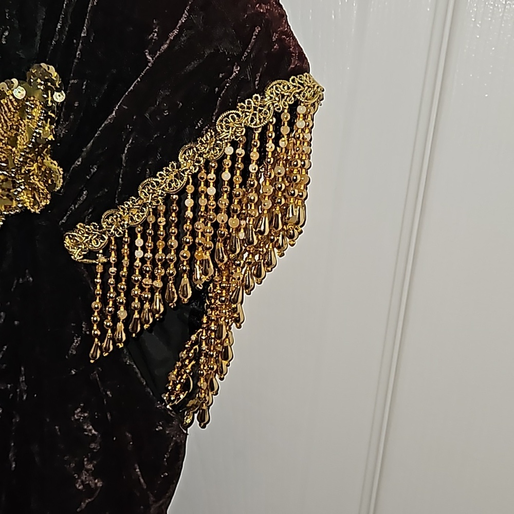 Maxima 100% Velvet Chocolate Gypsy Costume Gown Gold Sequins Beads Size Large 8 - Picture 5 of 17